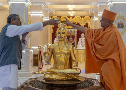 Dharmendra Pradhan visits BAPS Hindu temple in Abu Dhabi  | Dharmendra Pradhan visits BAPS Hindu temple in Abu Dhabi 