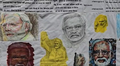 Two Gujarat sisters prepare artwork on 75-feet canvas as special birthday gift for PM Modi  | Two Gujarat sisters prepare artwork on 75-feet canvas as special birthday gift for PM Modi 