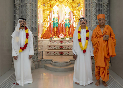 Sultan Ahmed bin Sulayem, son visit BAPS Hindu Mandir in Abu Dhabi | Sultan Ahmed bin Sulayem, son visit BAPS Hindu Mandir in Abu Dhabi