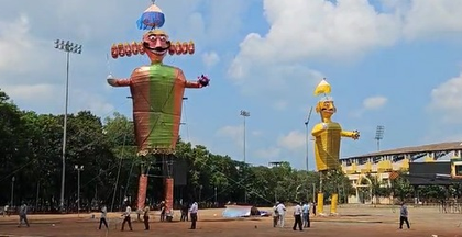 Ranchi: Final preparations underway for Ravan Dahan at Morabadi ground amid rain disruption | Ranchi: Final preparations underway for Ravan Dahan at Morabadi ground amid rain disruption