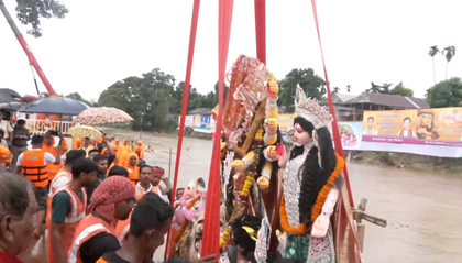 With heavy hearts, devotees bid farewell to Goddess Durga across Northeast | With heavy hearts, devotees bid farewell to Goddess Durga across Northeast