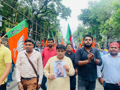 BJP workers hold protest in Kolkata, seek action against attack on MP Khagen Murmu | BJP workers hold protest in Kolkata, seek action against attack on MP Khagen Murmu