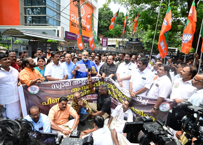 Sabarimala gold row: BJP protests near CM’s residence, seeks Minister's resignation | Sabarimala gold row: BJP protests near CM’s residence, seeks Minister's resignation