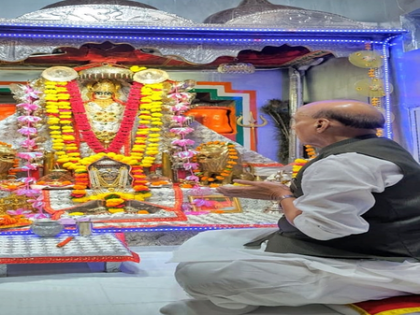 Rajnath Singh offers prayers at historic Tanot Mata Shrine near India-Pakistan border | Rajnath Singh offers prayers at historic Tanot Mata Shrine near India-Pakistan border