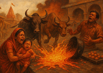 MP: Bulls trigger boiling oil horror at Bageshwar Dham; toddler burned, vendor injured | MP: Bulls trigger boiling oil horror at Bageshwar Dham; toddler burned, vendor injured