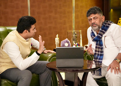 BJP MP Surya meets Dy CM Shivakumar; discusses Bengaluru tunnel project, traffic congestion | BJP MP Surya meets Dy CM Shivakumar; discusses Bengaluru tunnel project, traffic congestion BJP MP Surya meets Dy CM Shivakumar; discusses Bengaluru tunnel project, traffic congestion | BJP MP Surya meets Dy CM Shivakumar; discusses Bengaluru tunnel project, traffic congestion