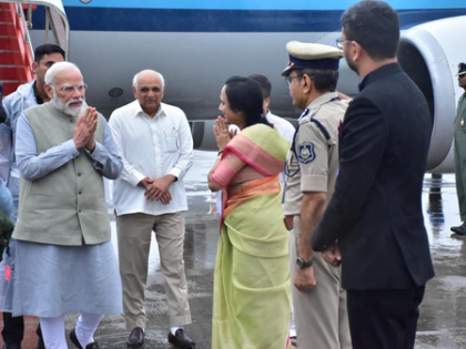 PM Modi gets warm welcome at Gujarat airport ahead of Sardar Patel's 150th birth anniversary celebrations | PM Modi gets warm welcome at Gujarat airport ahead of Sardar Patel's 150th birth anniversary celebrations