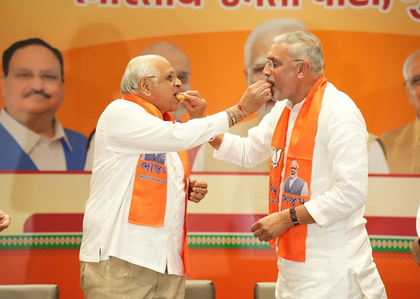 Celebrations at Gujarat BJP headquarters after NDA's thumping victory in Bihar polls | Celebrations at Gujarat BJP headquarters after NDA's thumping victory in Bihar polls