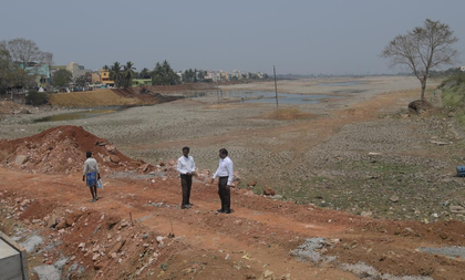 Pillar work for park on TN's Puzhal lake shore trigger alarm among residents | Pillar work for park on TN's Puzhal lake shore trigger alarm among residents Pillar work for park on TN's Puzhal lake shore trigger alarm among residents | Pillar work for park on TN's Puzhal lake shore trigger alarm among residents
