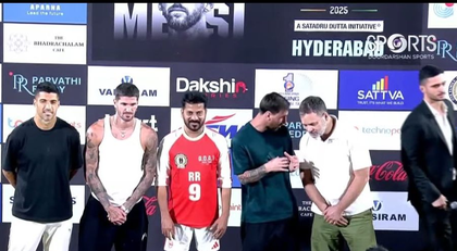 GOAT Tour: Messi appears at Uppal Stadium in Hyderabad, seen waving to the crowd in broadcast visuals | GOAT Tour: Messi appears at Uppal Stadium in Hyderabad, seen waving to the crowd in broadcast visuals GOAT Tour: Messi appears at Uppal Stadium in Hyderabad, seen waving to the crowd in broadcast visuals | GOAT Tour: Messi appears at Uppal Stadium in Hyderabad, seen waving to the crowd in broadcast visuals