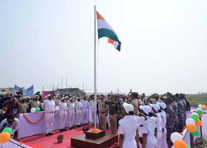 Odisha DGP leads flag hoisting ceremony on uninhabited island near Dhamra Port | Odisha DGP leads flag hoisting ceremony on uninhabited island near Dhamra Port Odisha DGP leads flag hoisting ceremony on uninhabited island near Dhamra Port | Odisha DGP leads flag hoisting ceremony on uninhabited island near Dhamra Port