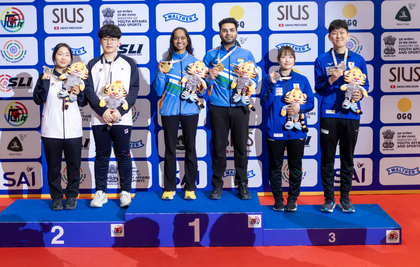 Asian Shooting C'ships: Elavenil and Arjun win mixed team air rifle gold as India crosses 50 medal mark | Asian Shooting C'ships: Elavenil and Arjun win mixed team air rifle gold as India crosses 50 medal mark