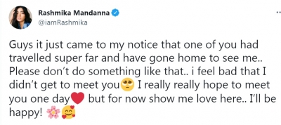 Rashmika Mandanna warns fan who turned up at her home to meet her | Rashmika Mandanna warns fan who turned up at her home to meet her