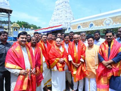 J.P. Nadda offers prayers at Tirumala temple | J.P. Nadda offers prayers at Tirumala temple