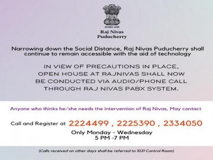 COVID-19: Raj Nivas in Puducherry to conduct Open House telephonically | COVID-19: Raj Nivas in Puducherry to conduct Open House telephonically COVID-19: Raj Nivas in Puducherry to conduct Open House telephonically | COVID-19: Raj Nivas in Puducherry to conduct Open House telephonically