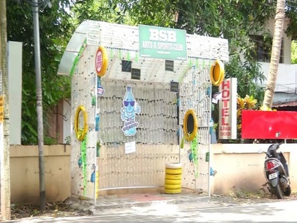 Kerala youngsters build waiting shed with used plastic bottles, sheets and tyres | Kerala youngsters build waiting shed with used plastic bottles, sheets and tyres