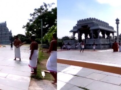 Venkatesh Iyer plays cricket in traditional attire in temple complex in Kanchipuram | Venkatesh Iyer plays cricket in traditional attire in temple complex in Kanchipuram