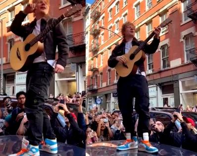 Ed Sheeran surprises fans with performance on top of car in New York | Ed Sheeran surprises fans with performance on top of car in New York