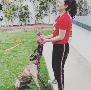 Preity Zinta uses pet pup Bruno as weight in funny workout video | Preity Zinta uses pet pup Bruno as weight in funny workout video