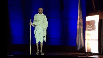 Mahatma Gandhi comes to UN, an avatar provoking, prodding, inspiring ideas of true education | Mahatma Gandhi comes to UN, an avatar provoking, prodding, inspiring ideas of true education