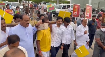TDP protest at Andhra Pradesh Assembly sparks tension | TDP protest at Andhra Pradesh Assembly sparks tension