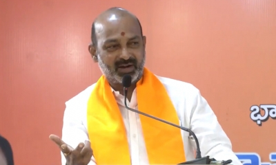 Telangana BJP chief released from jail, hits out at KCR | Telangana BJP chief released from jail, hits out at KCR
