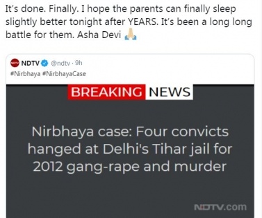 Bollywood happy as Nirbhaya finally gets justice | Bollywood happy as Nirbhaya finally gets justice