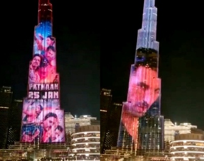 'Pathaan' trailer screened on Burj Khalifa, SRK mouths dialogues | 'Pathaan' trailer screened on Burj Khalifa, SRK mouths dialogues