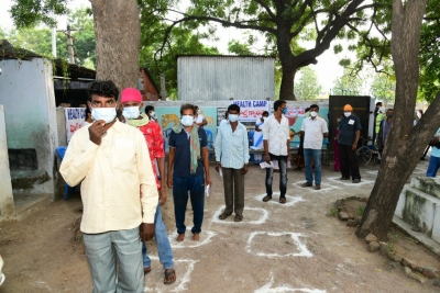 Polling underway in 13 urban local bodies in Andhra | Polling underway in 13 urban local bodies in Andhra