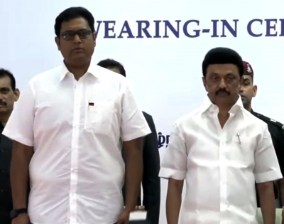 TRB Rajaa sworn-in as minister in Stalin cabinet | TRB Rajaa sworn-in as minister in Stalin cabinet