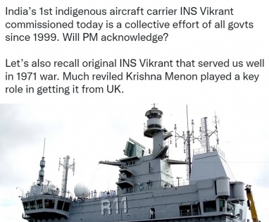 INS Vikrant, a collective effort of all govts since 1999: Cong | INS Vikrant, a collective effort of all govts since 1999: Cong