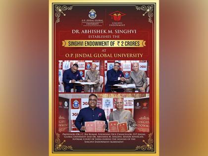 Dr Abhishek M Singhvi establishes Rs 2 crore Endowment at O.P Jindal Global University | Dr Abhishek M Singhvi establishes Rs 2 crore Endowment at O.P Jindal Global University