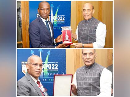 On sidelines of DefExpo, Rajnath Singh meets counterparts from Mozambique, Madgascar | On sidelines of DefExpo, Rajnath Singh meets counterparts from Mozambique, Madgascar