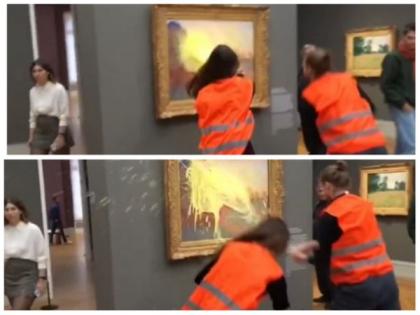 WATCH: Climate protestors throw mashed potatoes at Monet's Les Meules painting | WATCH: Climate protestors throw mashed potatoes at Monet's Les Meules painting