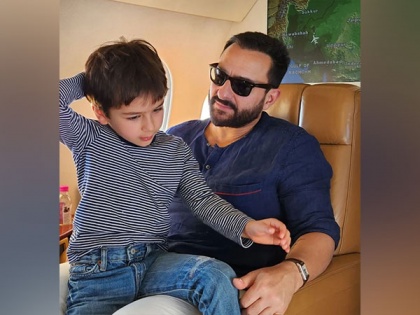 Saif Ali Khan poses with son Taimur Ali Khan in new in-flight pics | Saif Ali Khan poses with son Taimur Ali Khan in new in-flight pics