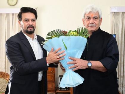J-K: LG Sinha welcomes Union Minister Anurag Thakur for Khelo India Winter Games | J-K: LG Sinha welcomes Union Minister Anurag Thakur for Khelo India Winter Games