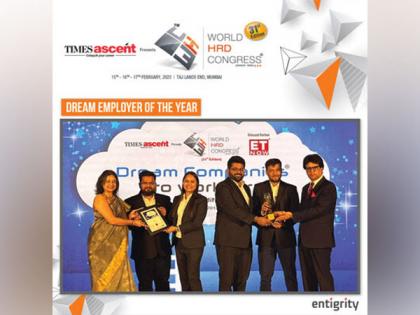 Entigrity honored with 'Dream Companies to Work For' and 'Best Employer Brand' Award by World HRD Congress | Entigrity honored with 'Dream Companies to Work For' and 'Best Employer Brand' Award by World HRD Congress