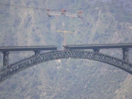 Small test train runs on 'world's highest railway bridge track' on Chenab River | Small test train runs on 'world's highest railway bridge track' on Chenab River