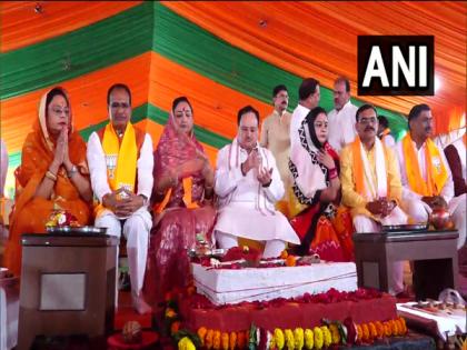 JP Nadda, Shivraj Singh Chouhan perform Bhoomi Pujan of new Madhya Pradesh BJP office in Bhopal | JP Nadda, Shivraj Singh Chouhan perform Bhoomi Pujan of new Madhya Pradesh BJP office in Bhopal