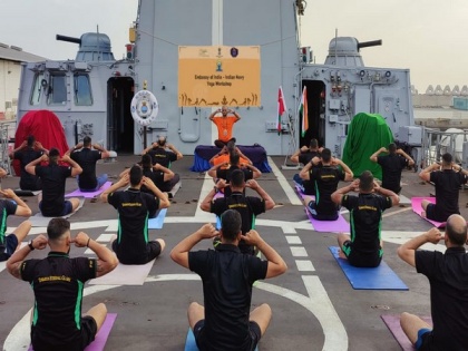 Indian Embassy in Oman conducts yoga session on board INS Teg | Indian Embassy in Oman conducts yoga session on board INS Teg