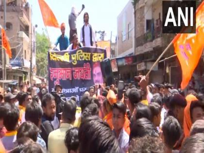 Hanuman Jayanti: Hindu Vahini holds 'Shobha Yatra' in Jahangirpuri amid tight security | Hanuman Jayanti: Hindu Vahini holds 'Shobha Yatra' in Jahangirpuri amid tight security