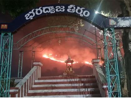 Forest fire at Kailasagiri hills reach near Srikalahasti temple premises in Andhra Pradesh, no casualties reported | Forest fire at Kailasagiri hills reach near Srikalahasti temple premises in Andhra Pradesh, no casualties reported