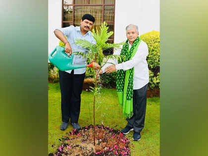 Dr BR Ambedkar's grandson Prakash plants saplings in Telangana's Begumpet | Dr BR Ambedkar's grandson Prakash plants saplings in Telangana's Begumpet