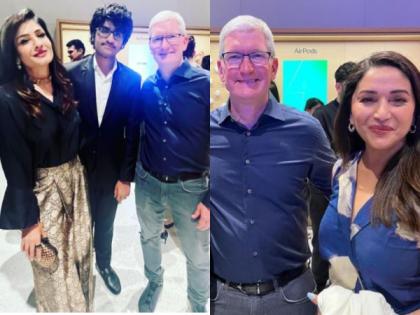 Raveena Tandon to Madhuri Dixit, Bollywood celebs pose with Apple CEO Tim Cook | Raveena Tandon to Madhuri Dixit, Bollywood celebs pose with Apple CEO Tim Cook