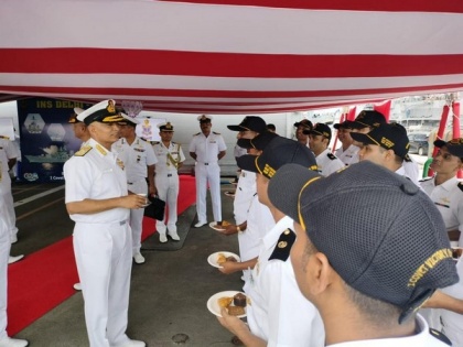 Navy chief Admiral R Hari Kumar interacts with INS Delhi and INS Satpura crew in Singapore | Navy chief Admiral R Hari Kumar interacts with INS Delhi and INS Satpura crew in Singapore