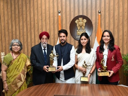 National Sports Awardees including shooter Anjum Moudgil collect their awards from Union Minister Anurag Thakur | National Sports Awardees including shooter Anjum Moudgil collect their awards from Union Minister Anurag Thakur