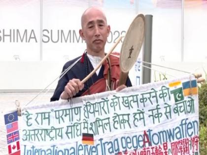 Buddhist Monk holds protest outside G7 International Media Centre in Hiroshima, calls for shunning use of nuclear weapons | Buddhist Monk holds protest outside G7 International Media Centre in Hiroshima, calls for shunning use of nuclear weapons