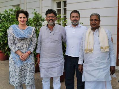 Siddaramaiah, DK Shivakumar meet Rahul, Priyanka Gandhi in Delhi ahead of swearing-in ceremony | Siddaramaiah, DK Shivakumar meet Rahul, Priyanka Gandhi in Delhi ahead of swearing-in ceremony Siddaramaiah, DK Shivakumar meet Rahul, Priyanka Gandhi in Delhi ahead of swearing-in ceremony | Siddaramaiah, DK Shivakumar meet Rahul, Priyanka Gandhi in Delhi ahead of swearing-in ceremony