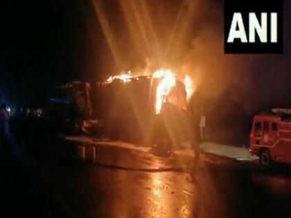 Karnataka: Fire breaks out after two trucks catch fire following collision in Haveri | Karnataka: Fire breaks out after two trucks catch fire following collision in Haveri