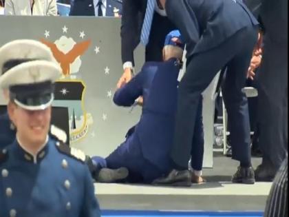 Joe Biden trips, falls at US Air Force Academy graduation ceremony | Joe Biden trips, falls at US Air Force Academy graduation ceremony